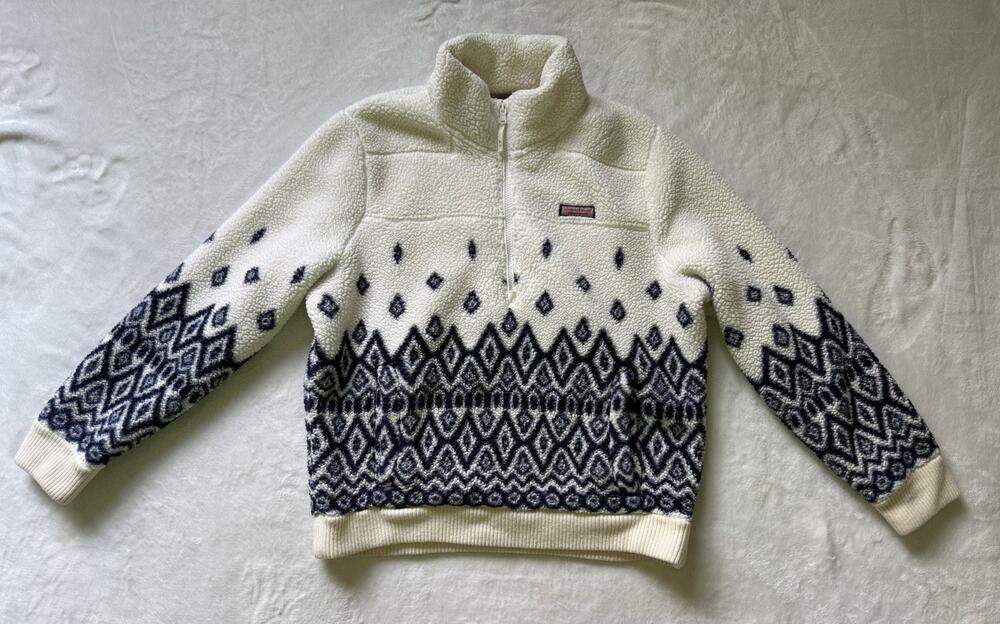 Vineyard Vines Fair Isle Quarter Zip Fleece Pullover Womens Size Large